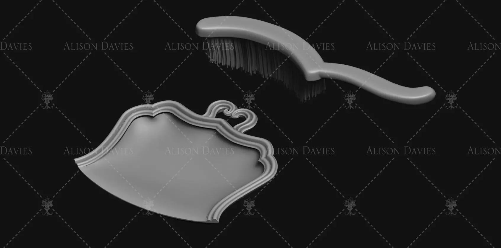 Antique 18th century crumb tray and brush 3D printable file 3D print model_0