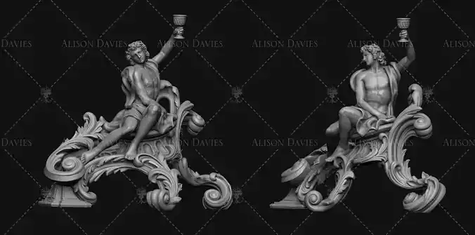 Bacchus Fire dogs for fire surround 3D print model 3D print model
