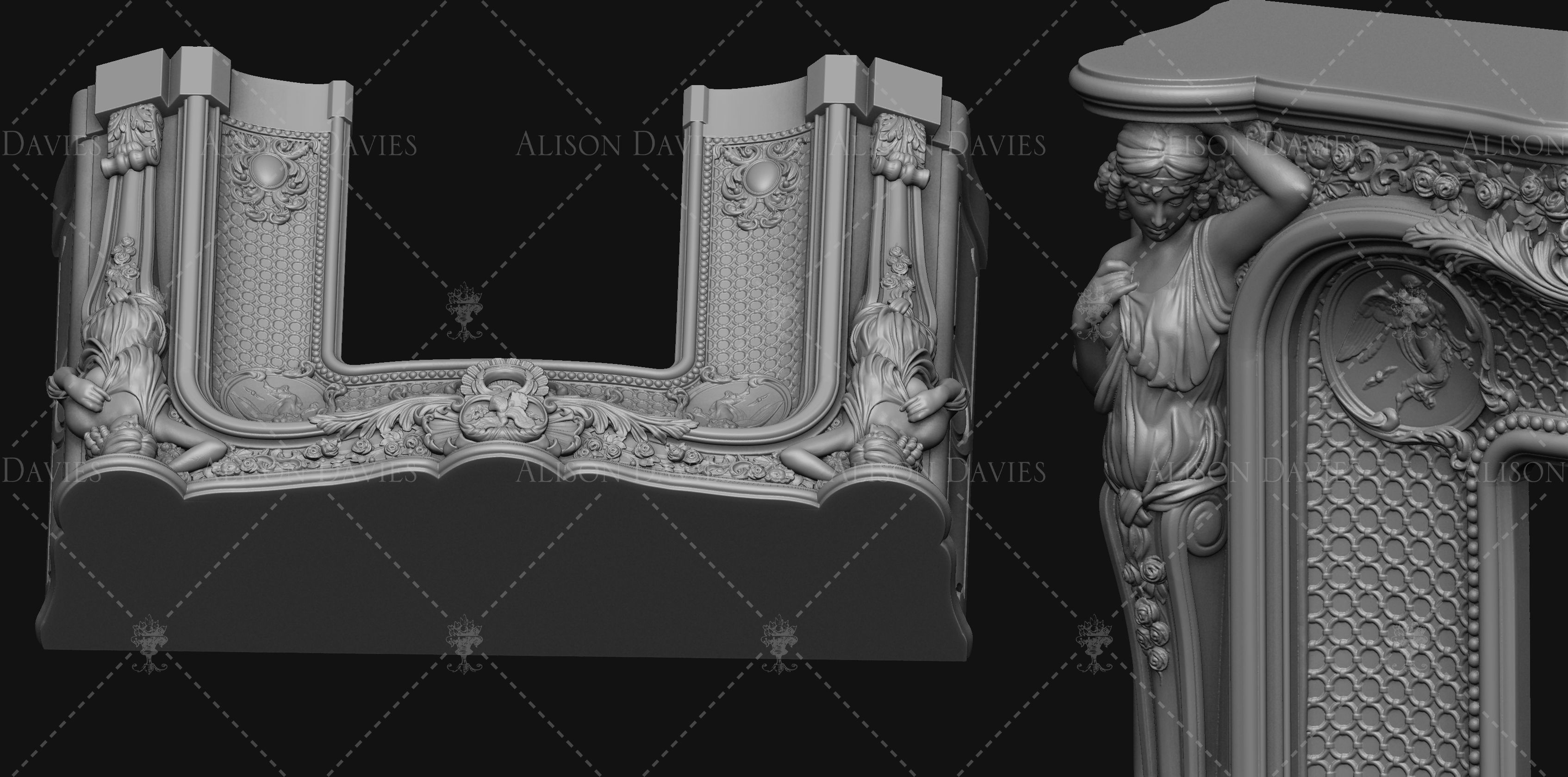 Large impressive French fireplace surround 3D print model 3D print model_3