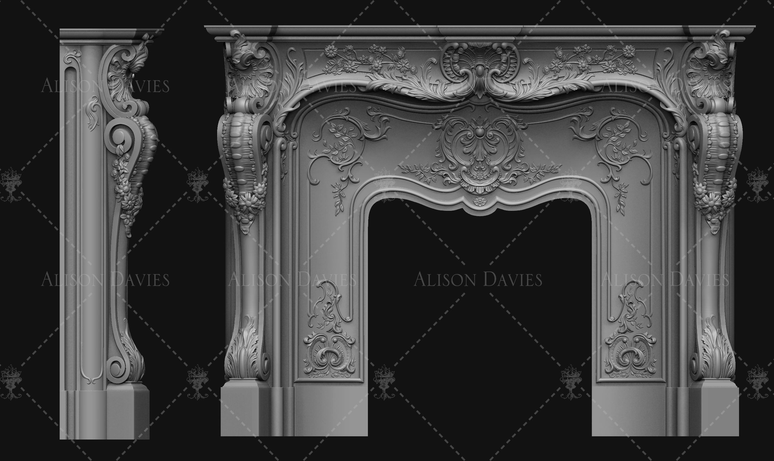 Pretty French Fireplace  Printable 3D model 3D print model_1