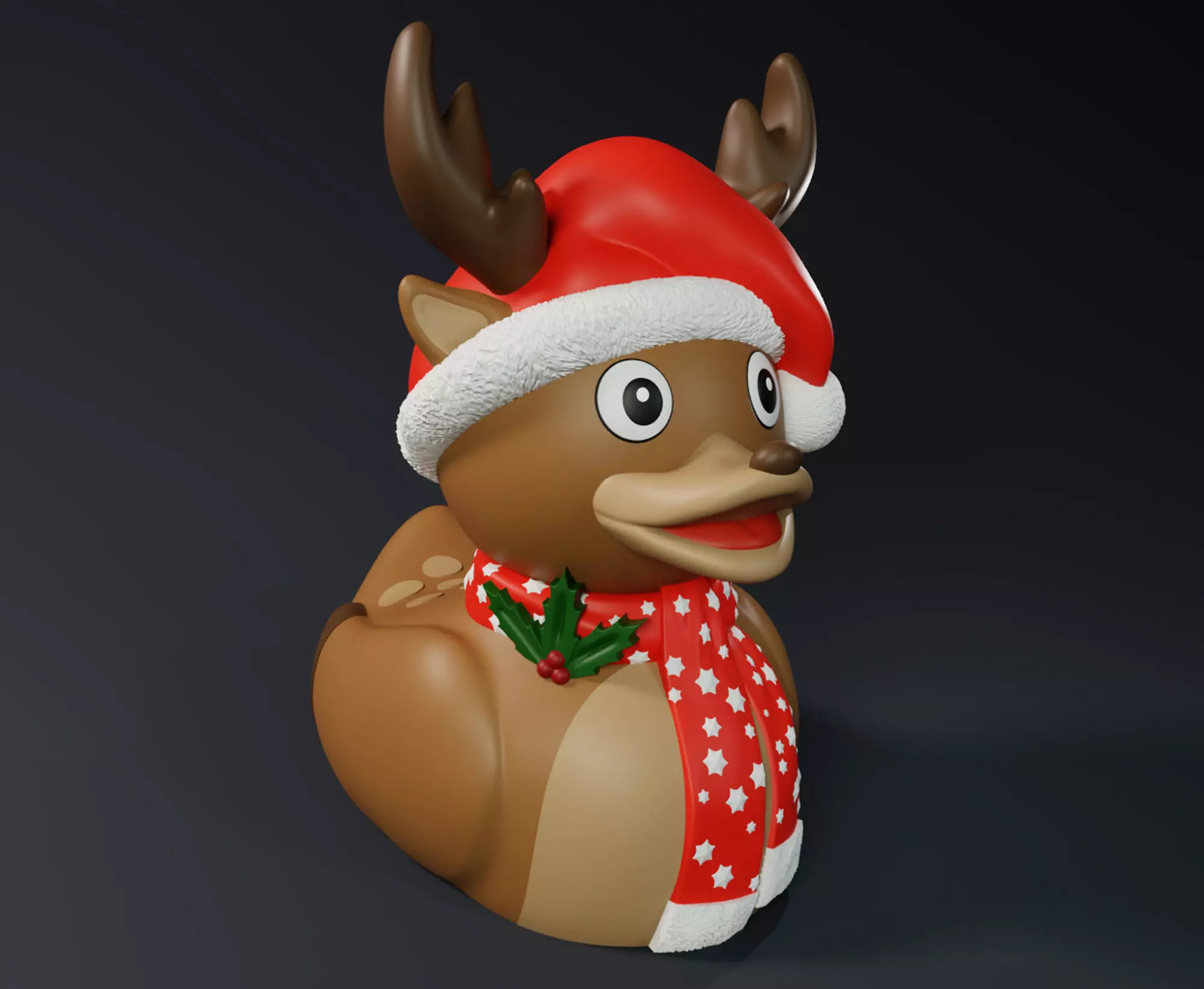 Cute Raindeer Rubber Duck with Christmas Themed Scarf and Hood 3D print model_0
