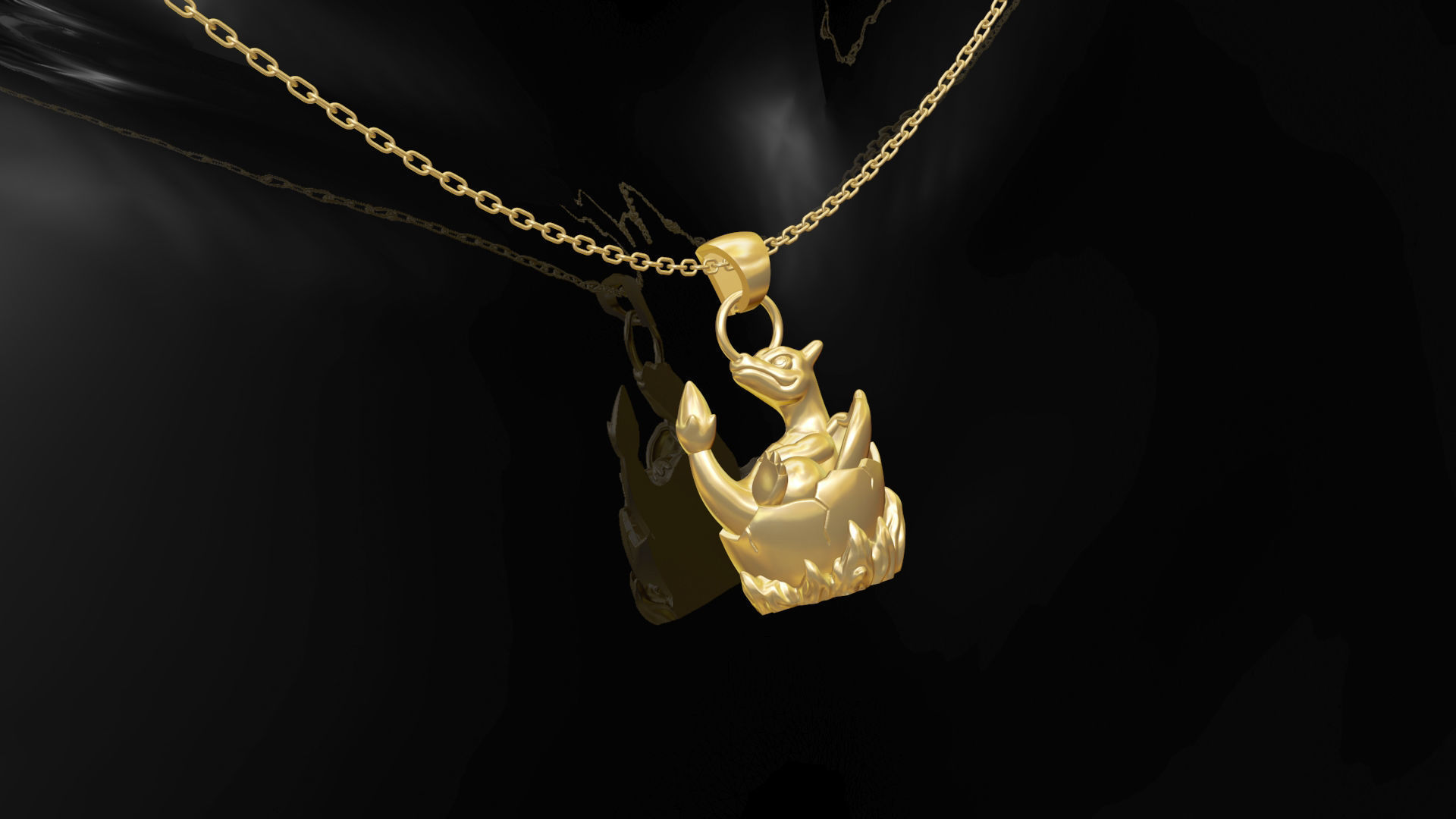 Charizard Pokemon pendant jewelry gold 3D print model_3