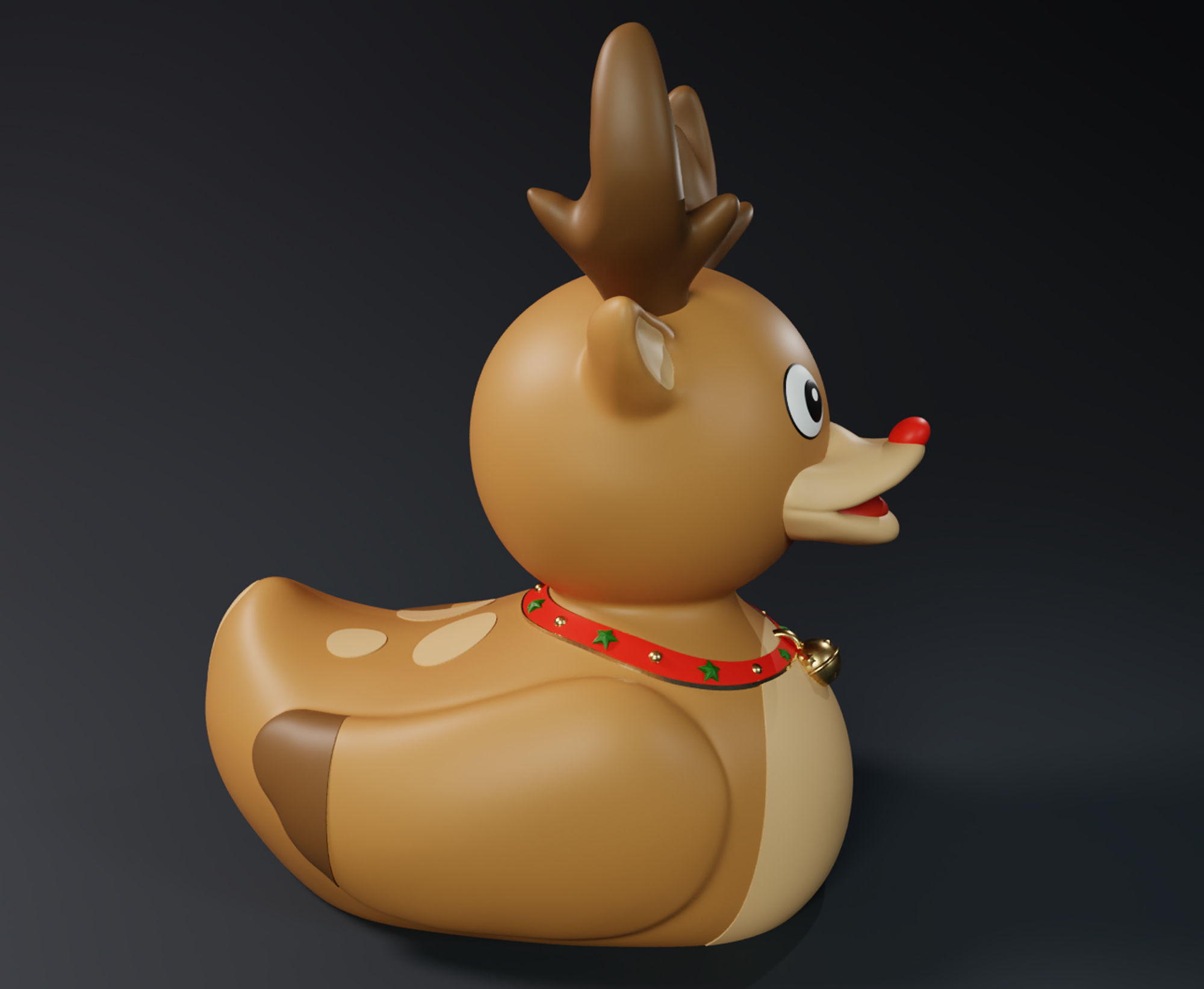 Cute Raindeer Rubber Duck with Christmas Bell 3D print model_1
