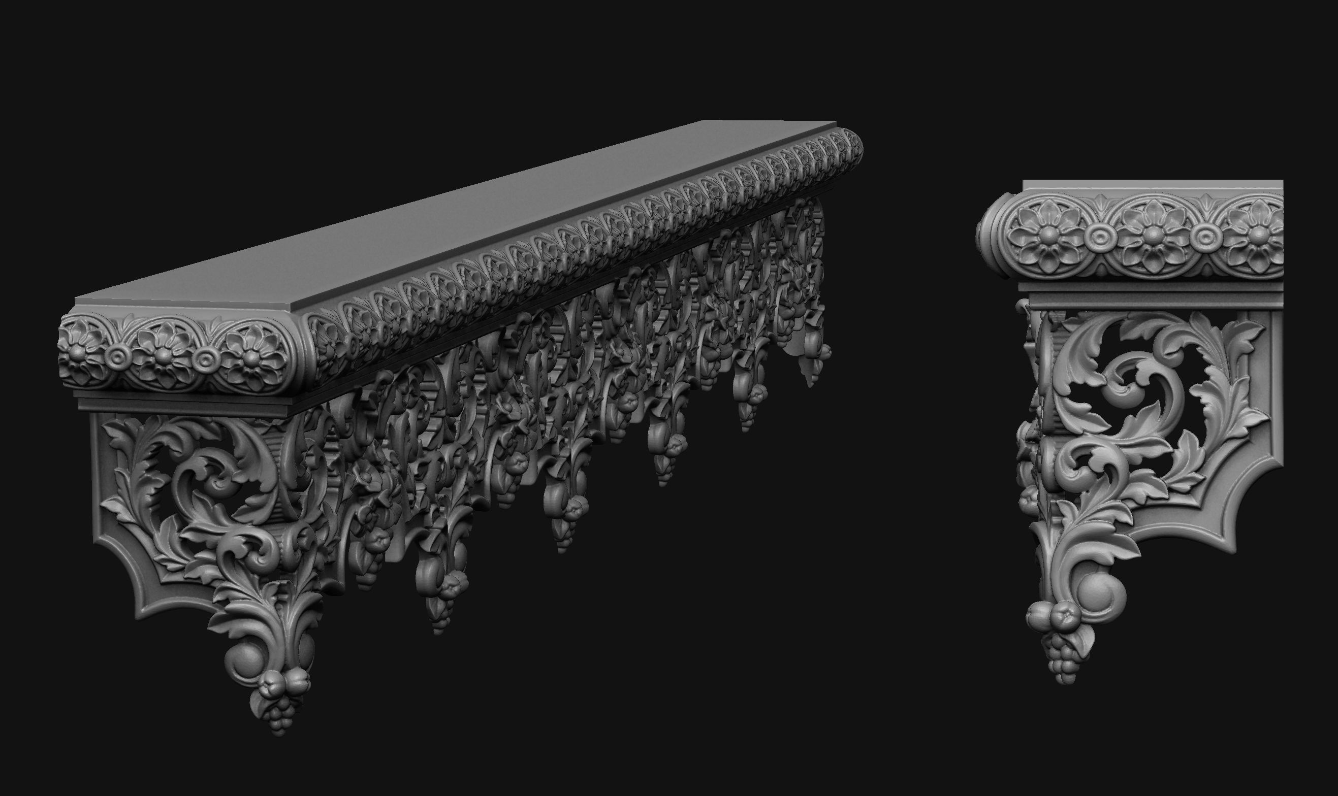 Gothic Pelmet pediment 3D print model 3D print model_3