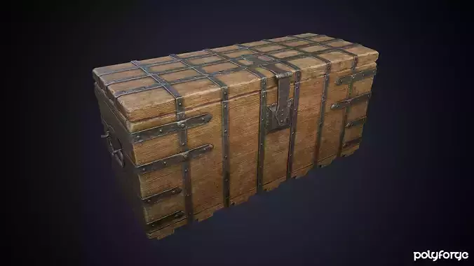 Medieval Wooden Iron Bound Strong Chest Box - Game Ready Low-poly 3D model