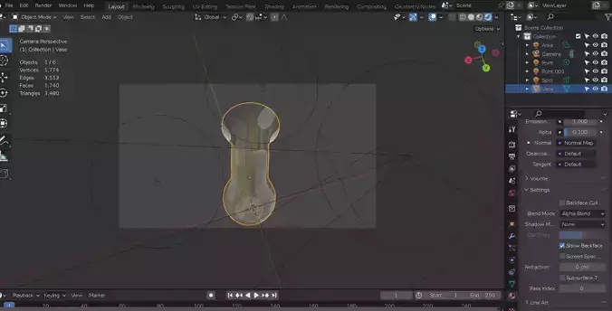 Glass long vase with color looks like stone