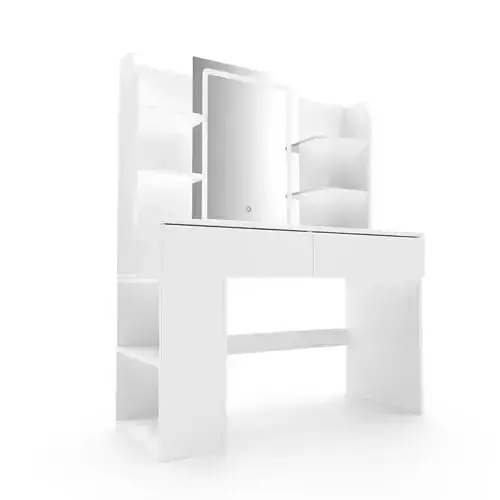 Dressing Table Set with LED High Gloss White Engineered Wood 1 3D model