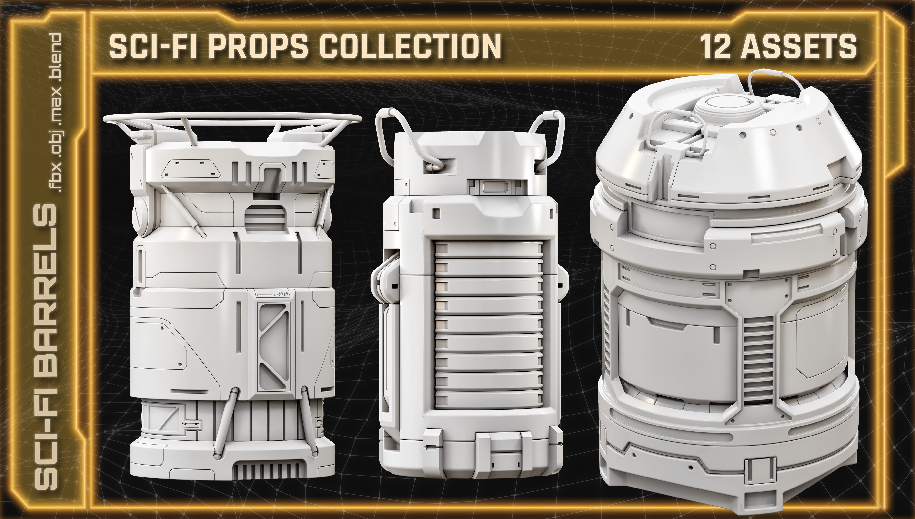 SCI-FI Props Collection BARRELS 3D model_1