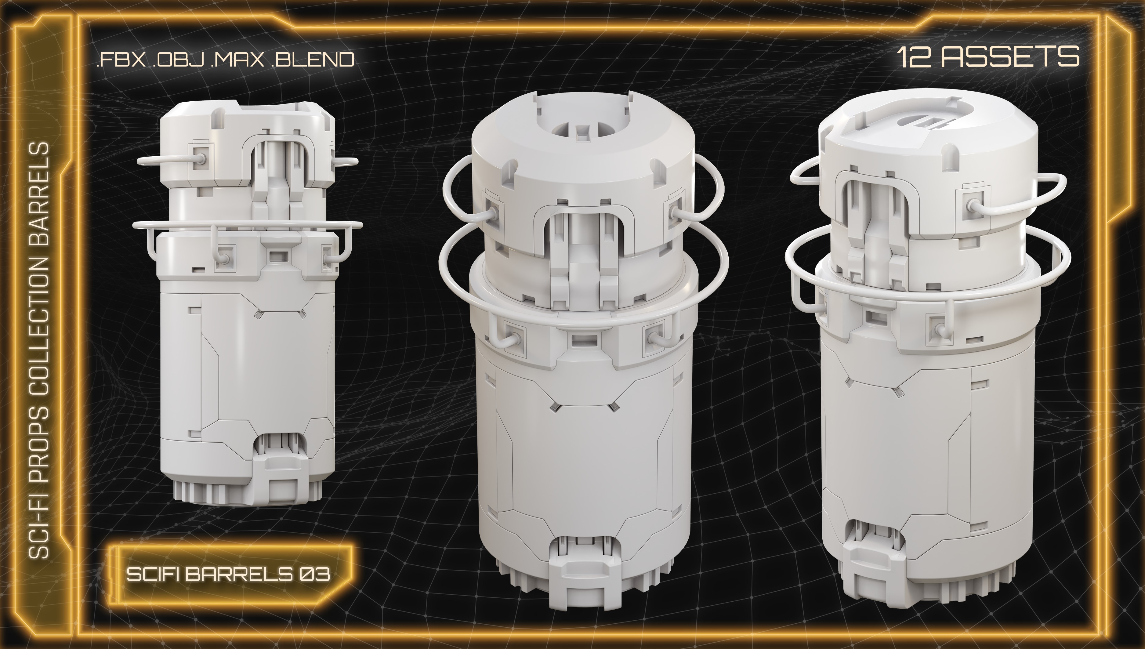 SCI-FI Props Collection BARRELS 3D model_5