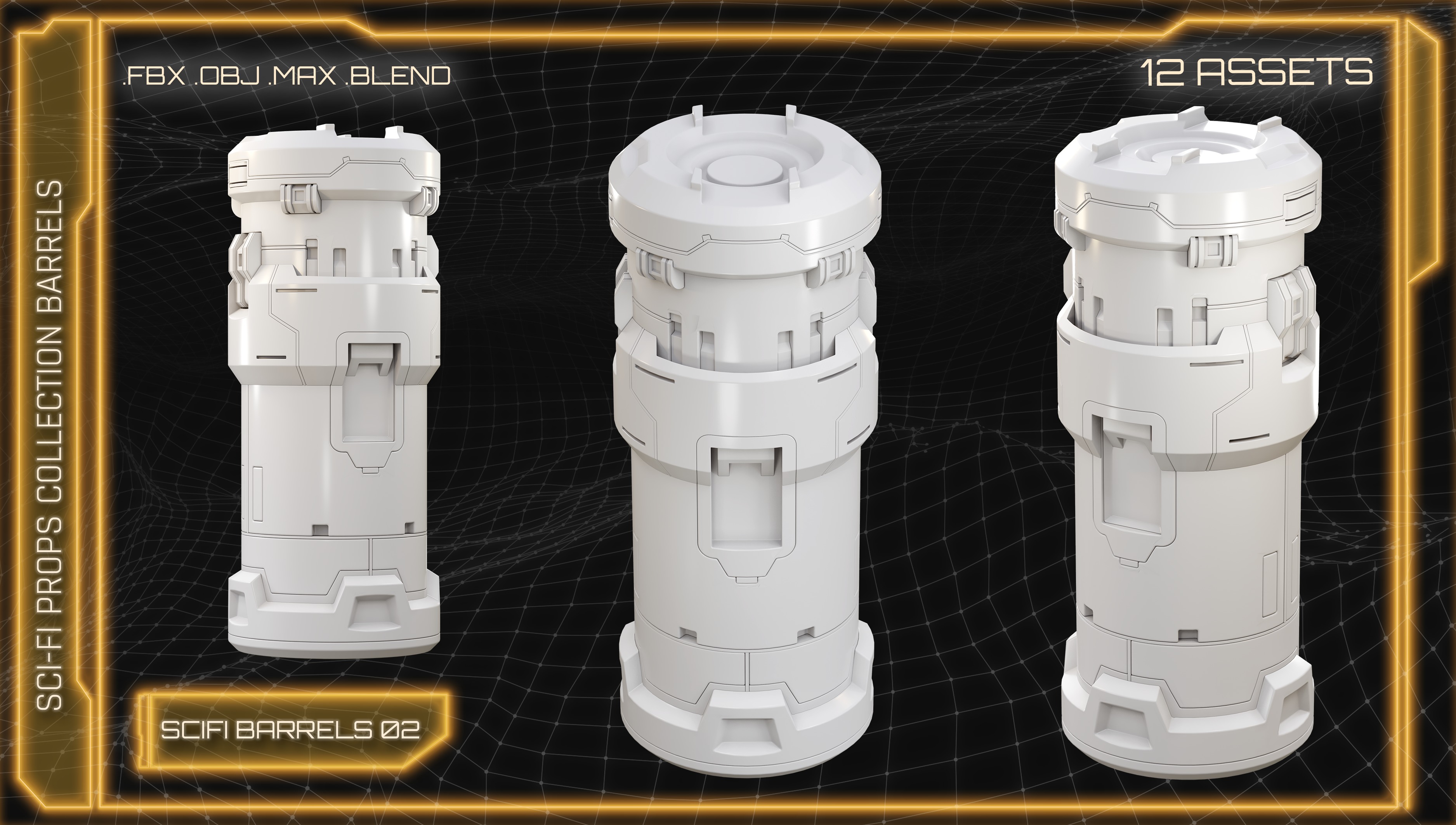 SCI-FI Props Collection BARRELS 3D model_4