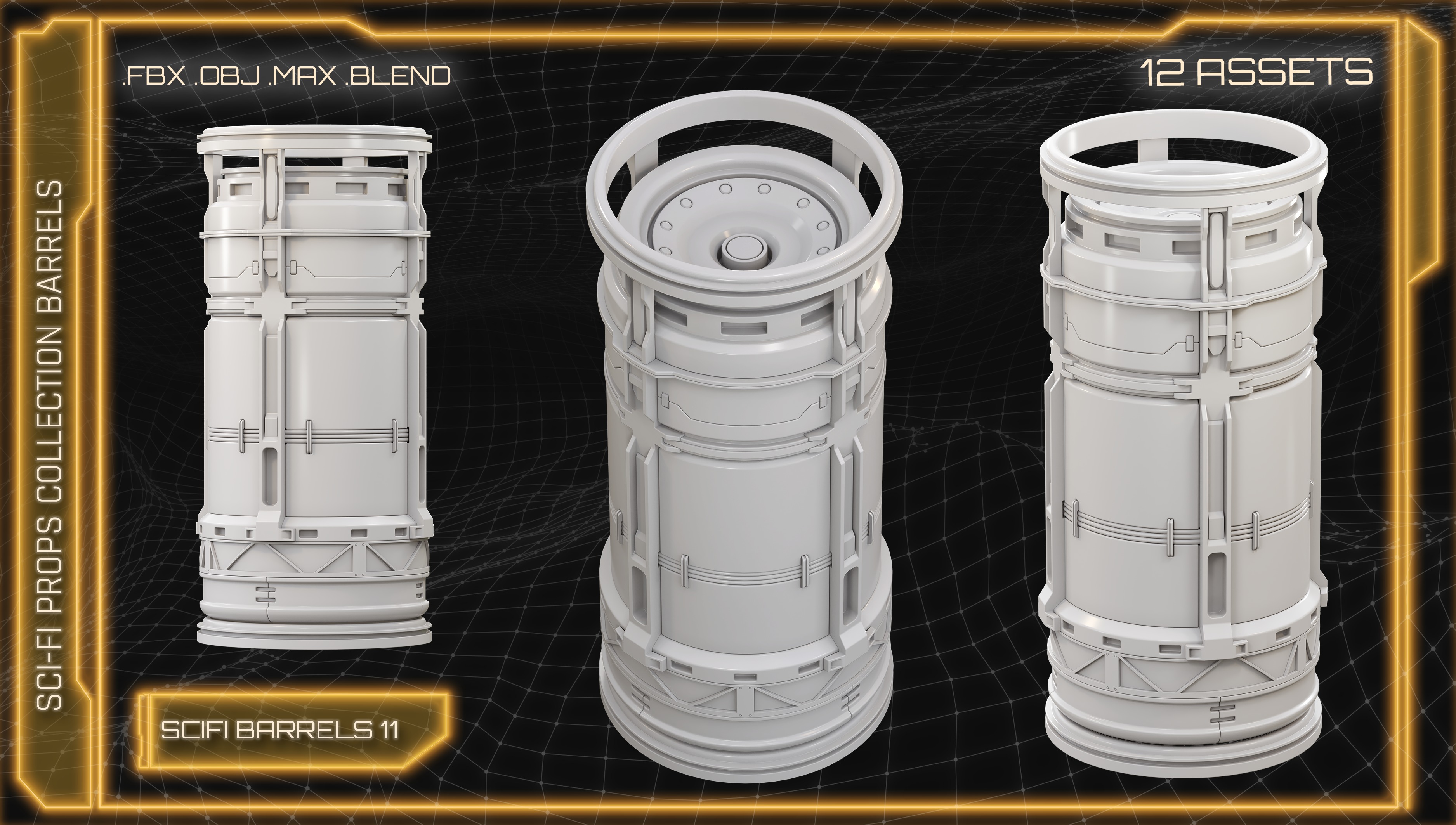 SCI-FI Props Collection BARRELS 3D model_13