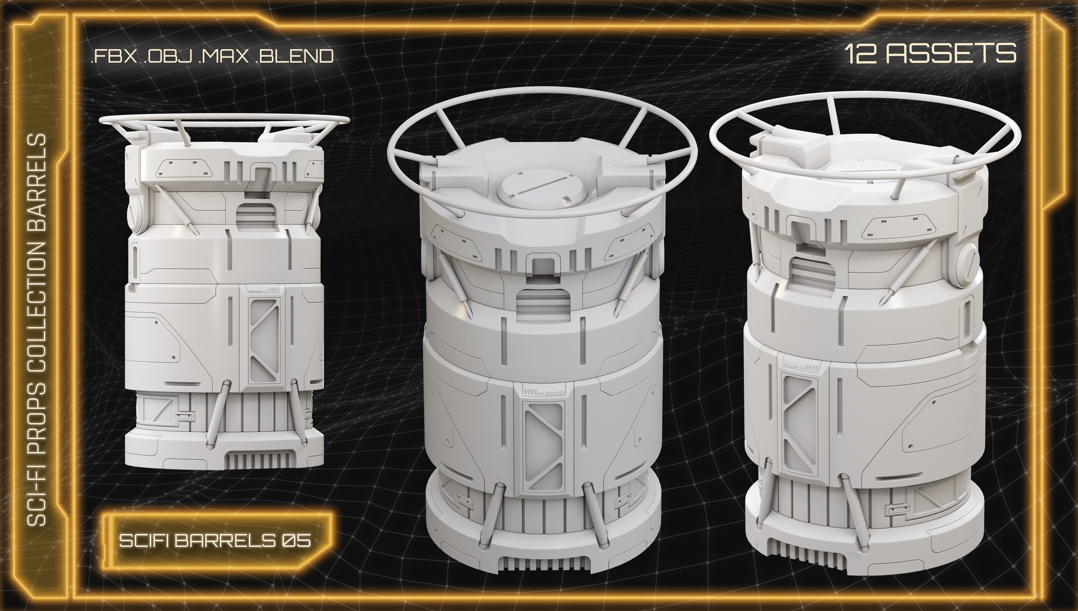 SCI-FI Props Collection BARRELS 3D model_7