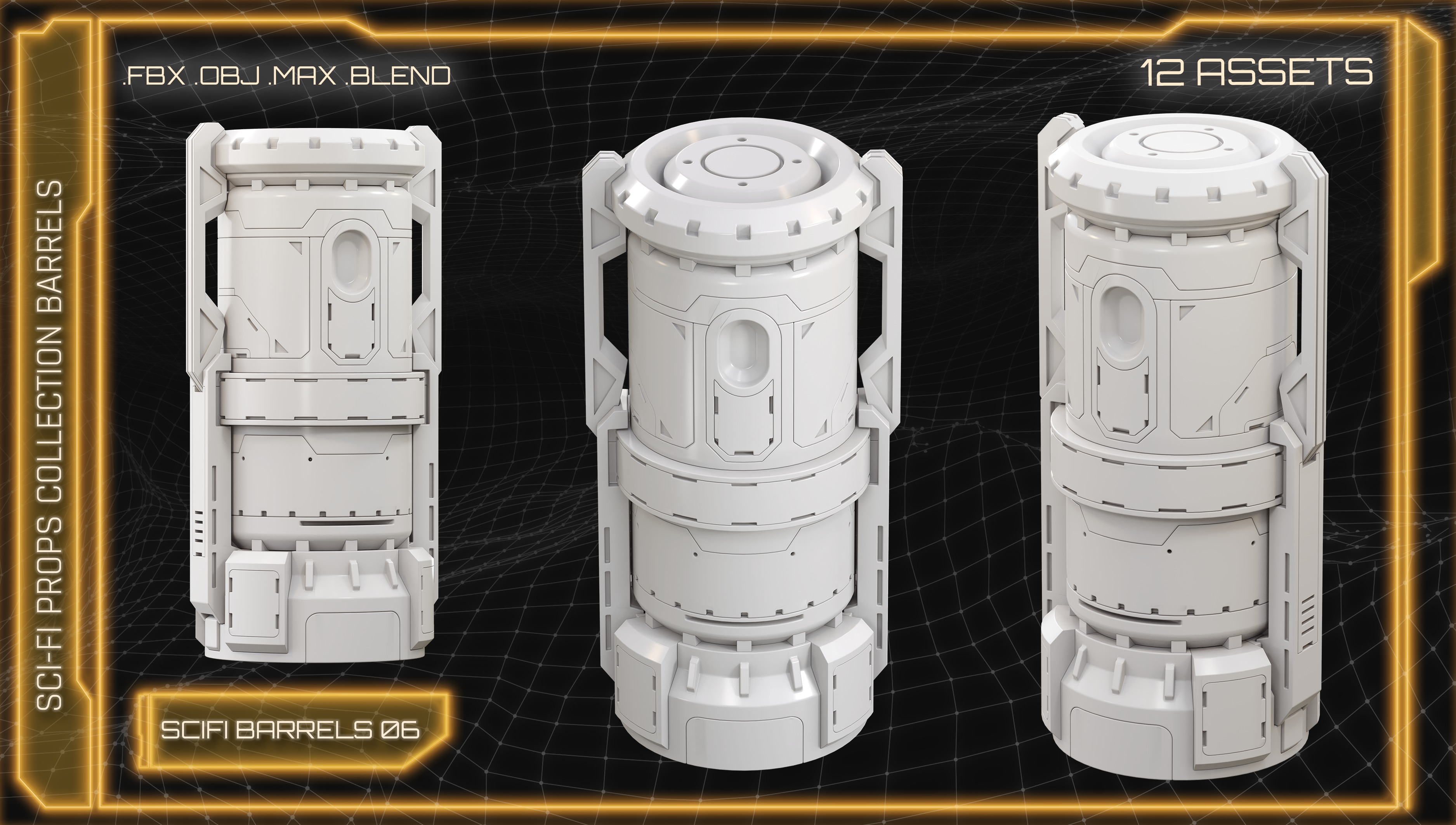 SCI-FI Props Collection BARRELS 3D model_8