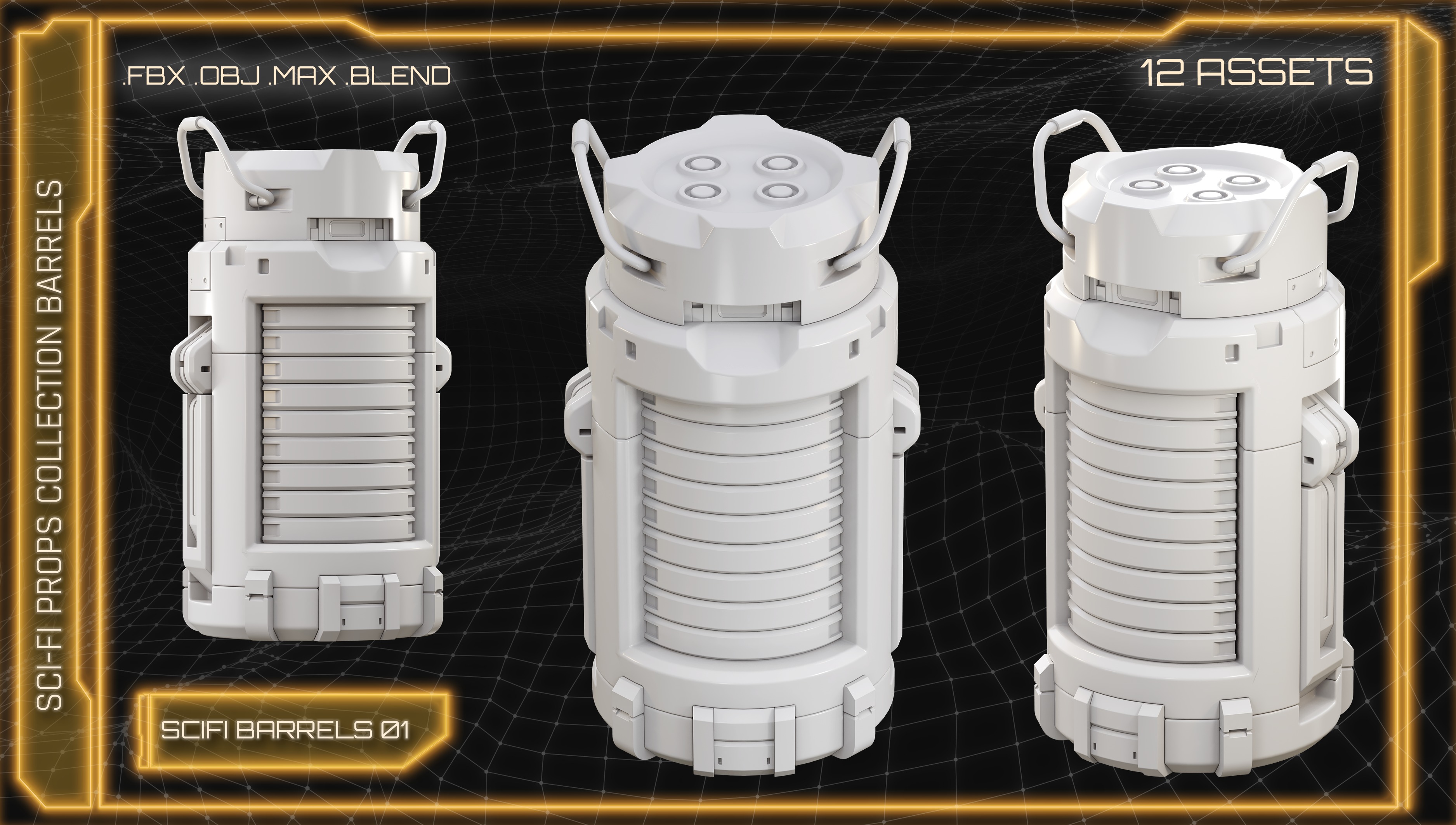 SCI-FI Props Collection BARRELS 3D model_3