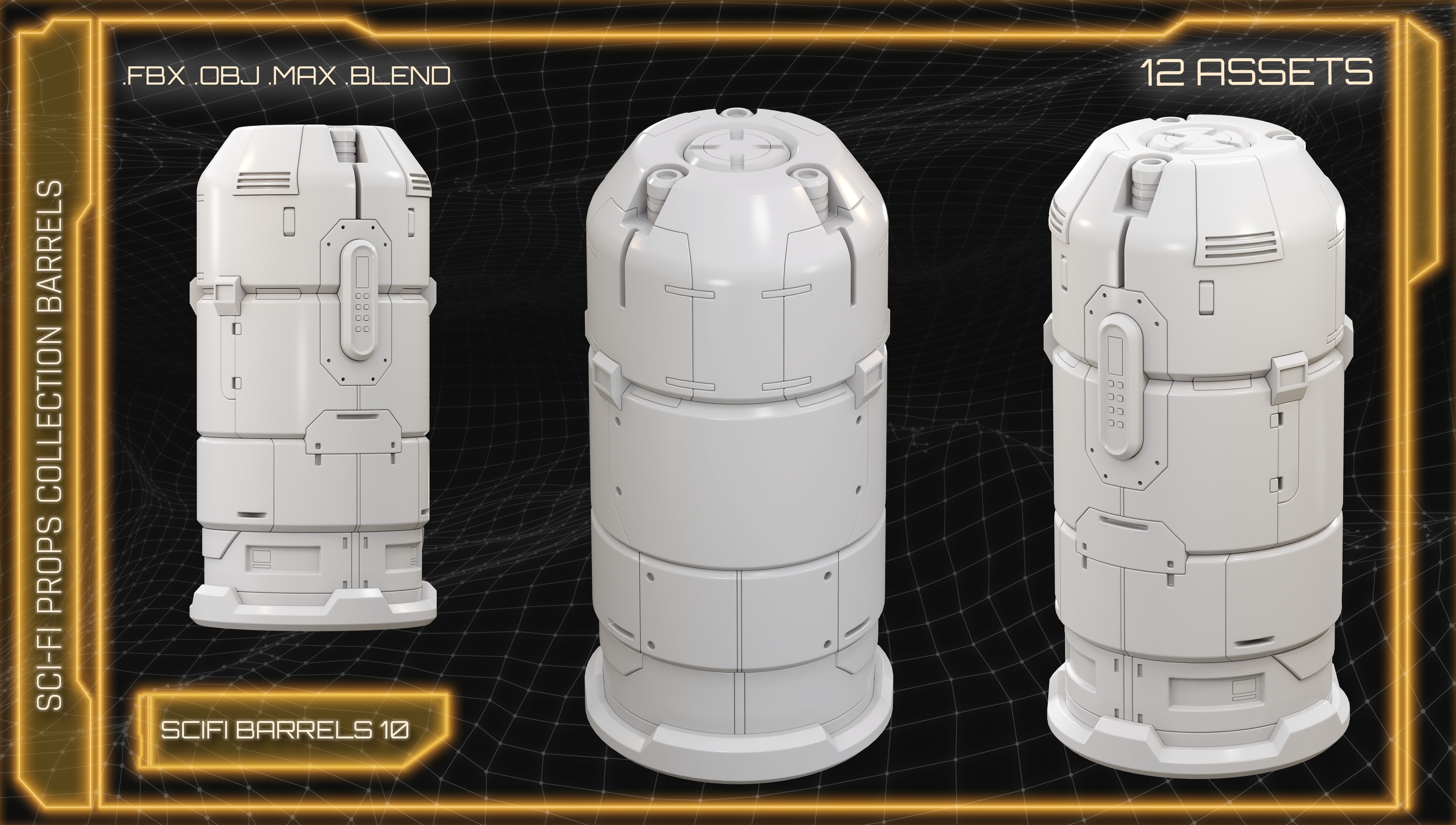 SCI-FI Props Collection BARRELS 3D model_12