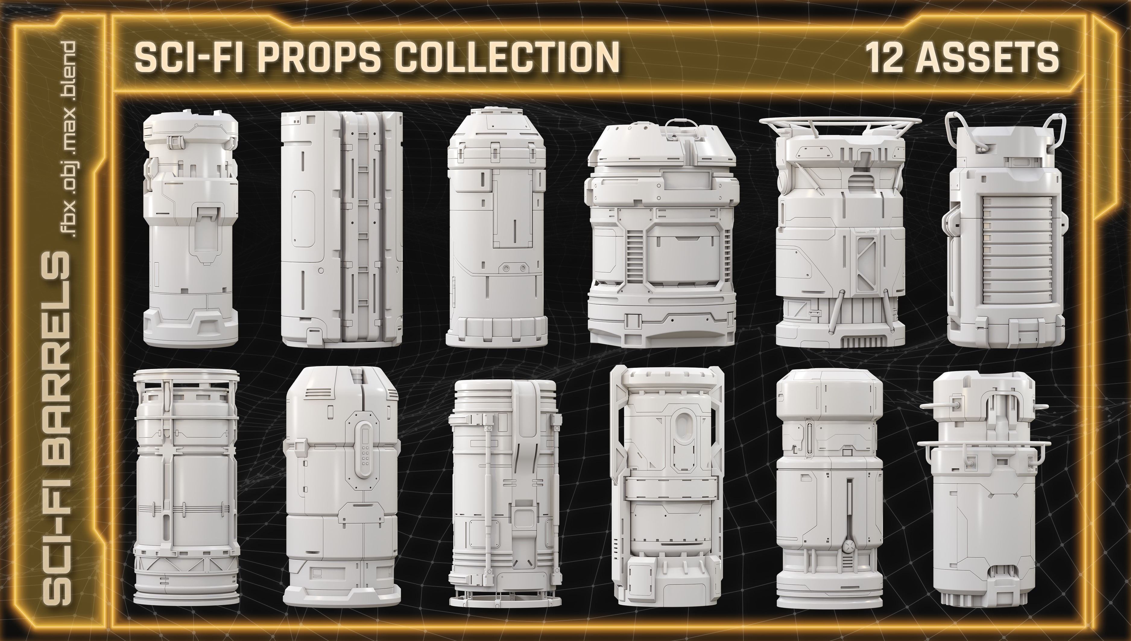 SCI-FI Props Collection BARRELS 3D model_2