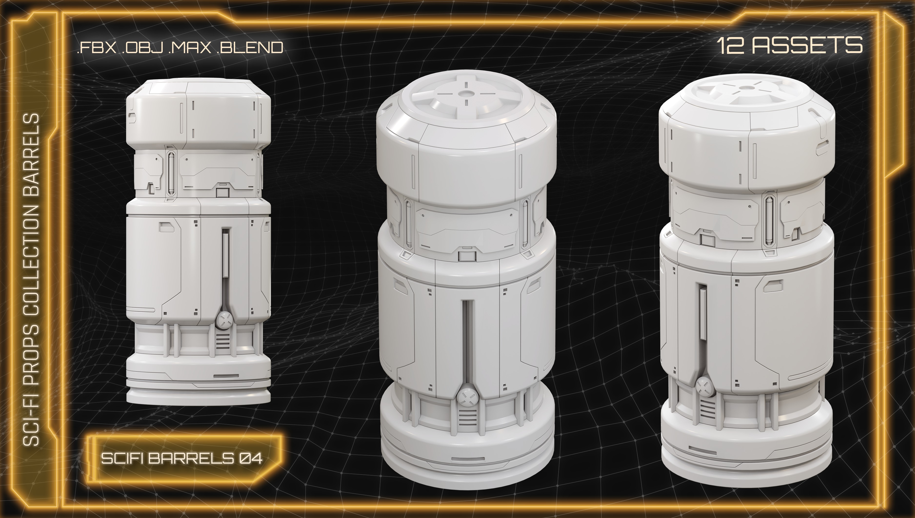 SCI-FI Props Collection BARRELS 3D model_6