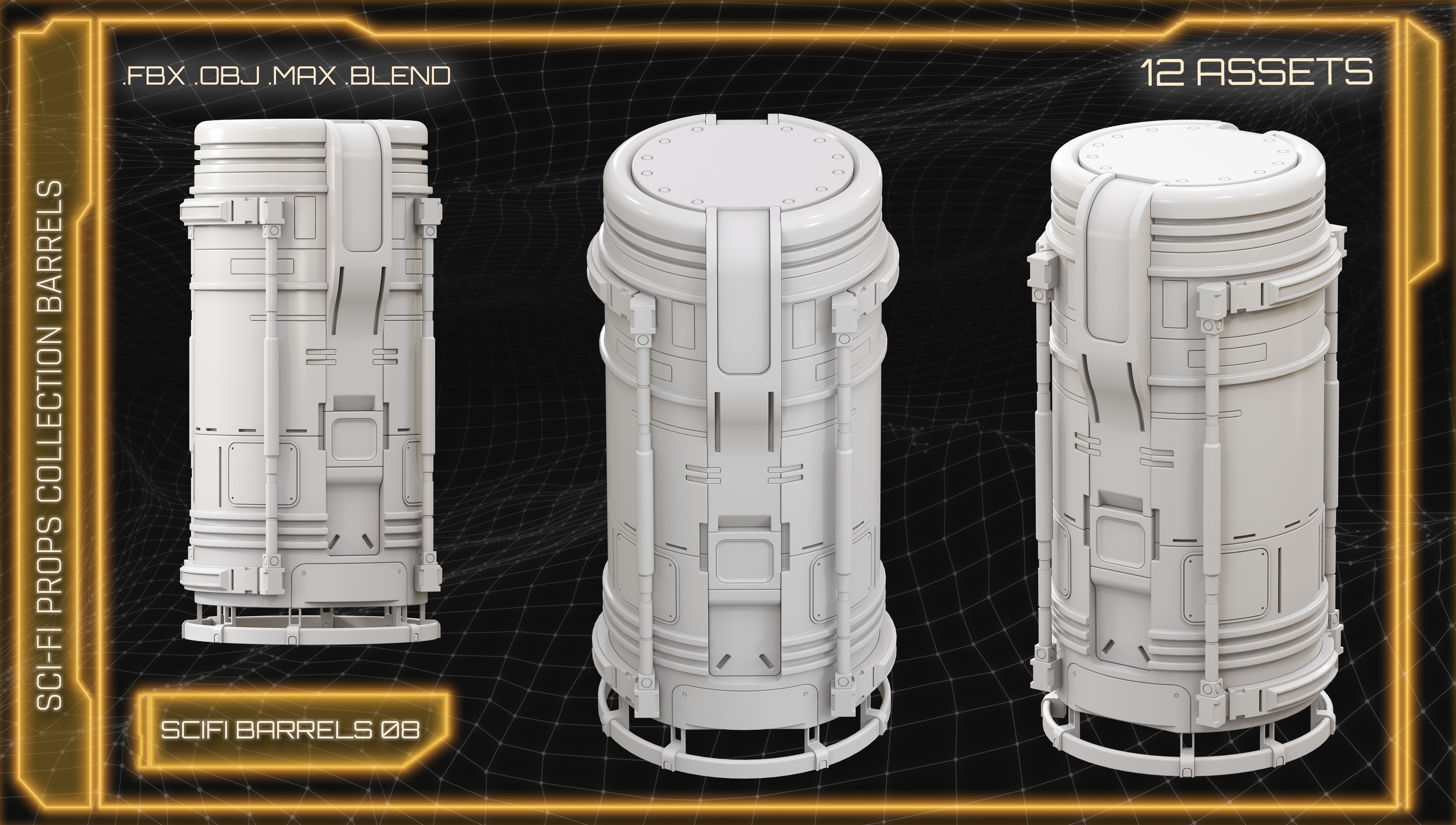 SCI-FI Props Collection BARRELS 3D model_10