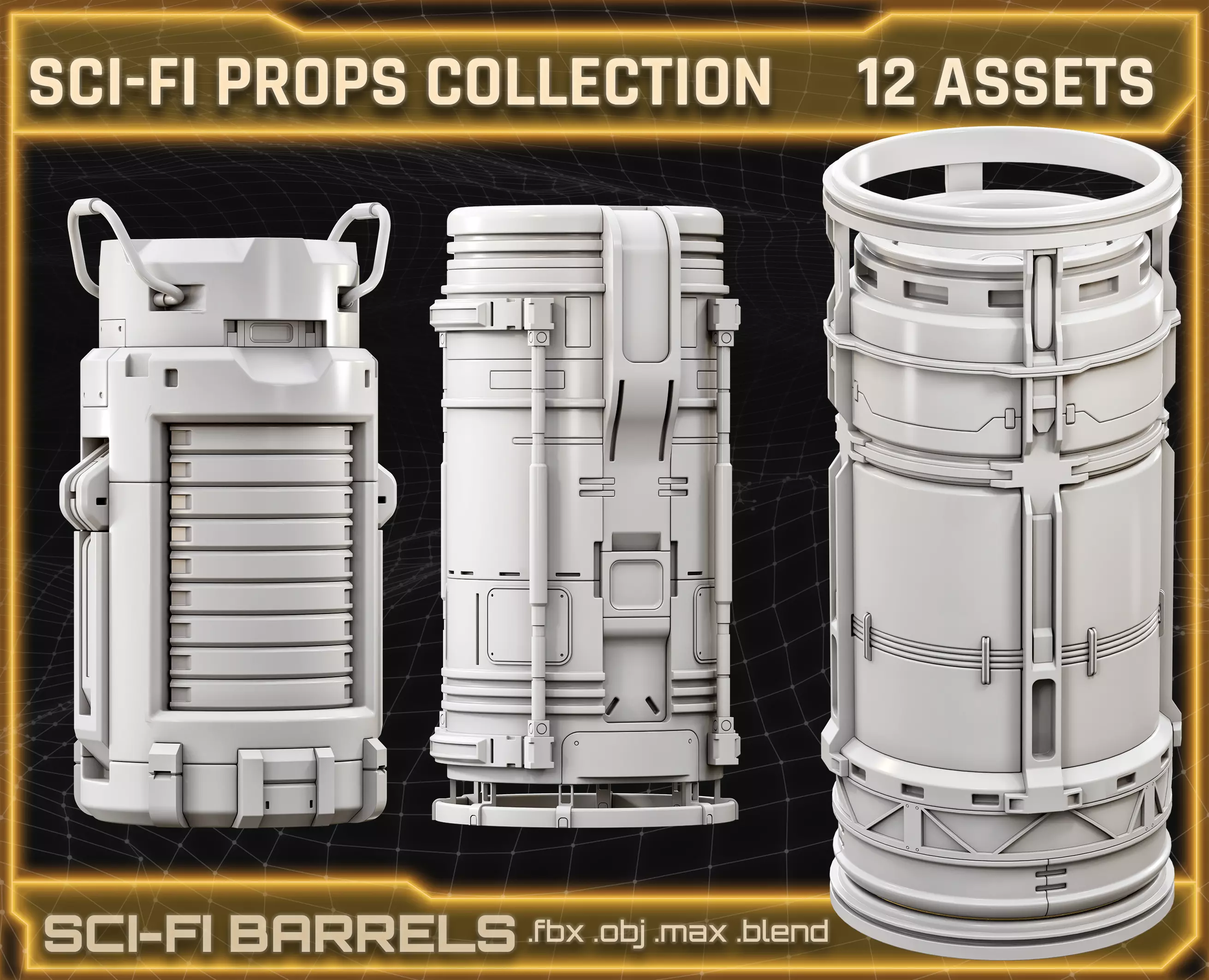 SCI-FI Props Collection BARRELS 3D model_0
