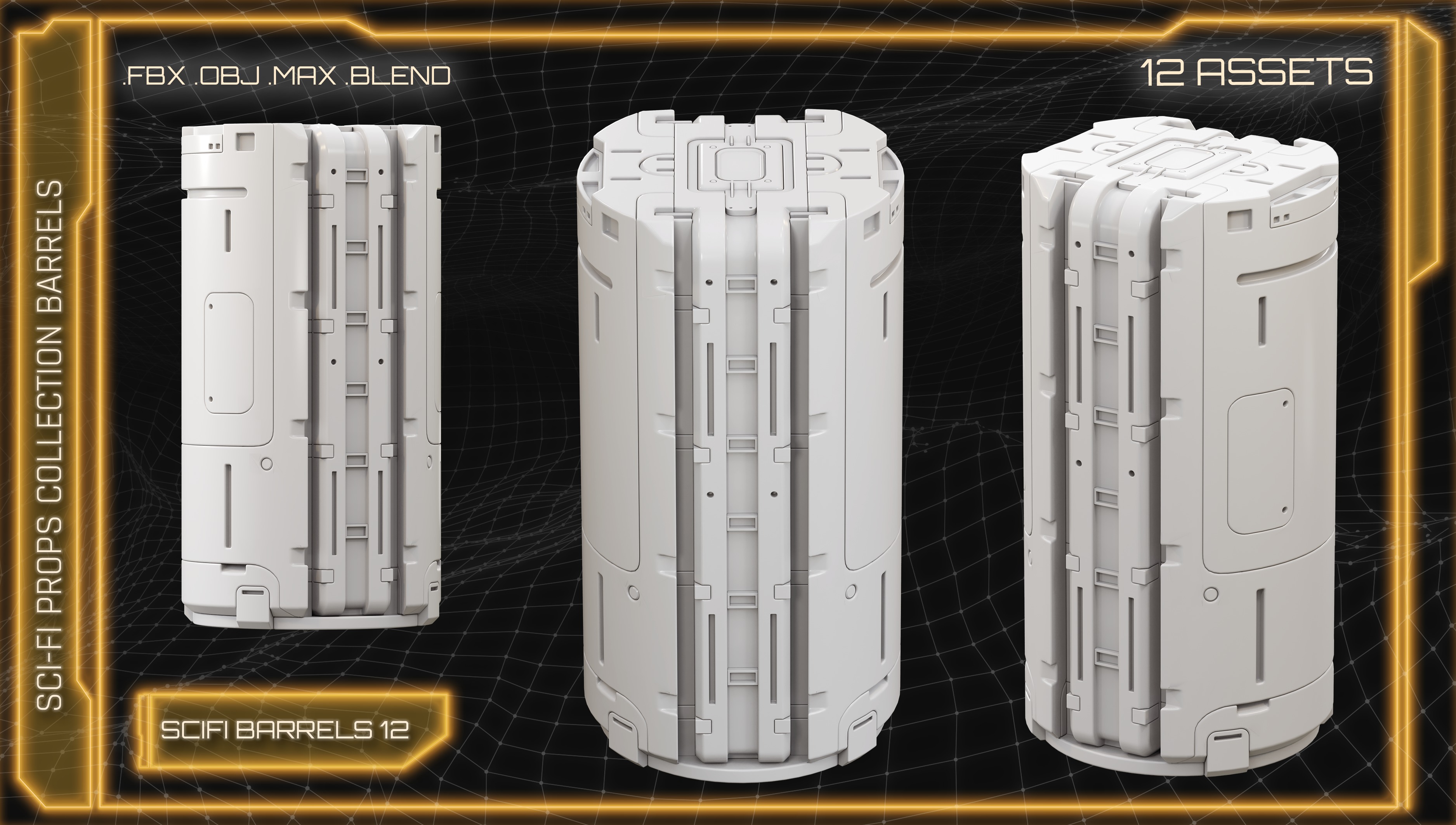 SCI-FI Props Collection BARRELS 3D model_14