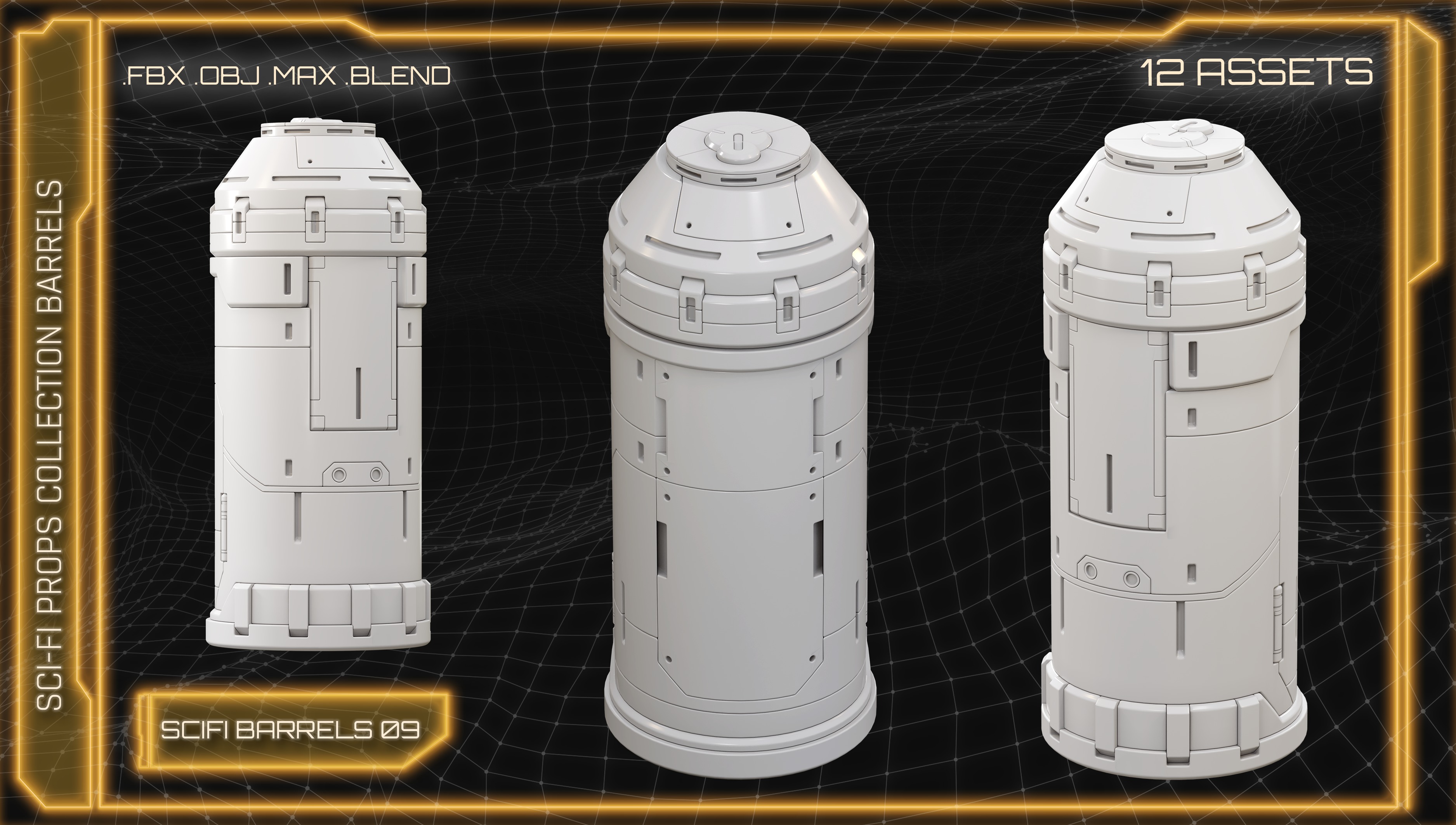SCI-FI Props Collection BARRELS 3D model_11