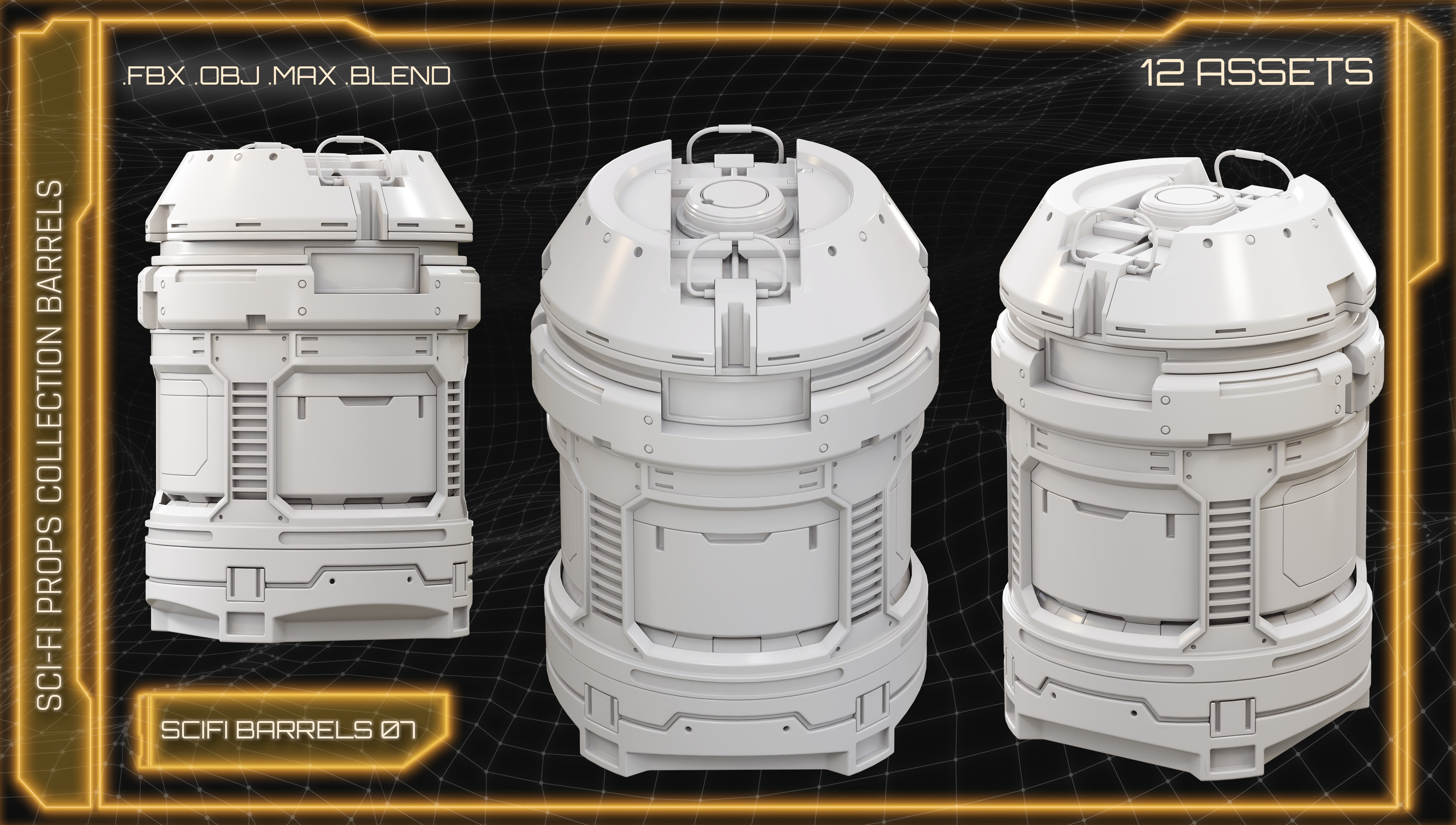 SCI-FI Props Collection BARRELS 3D model_9