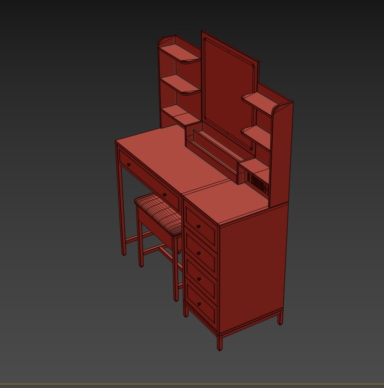 Dressing Table Set with LED High Gloss White Engineered Wood 2 3D model_4