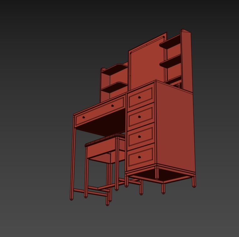 Dressing Table Set with LED High Gloss White Engineered Wood 2 3D model_5