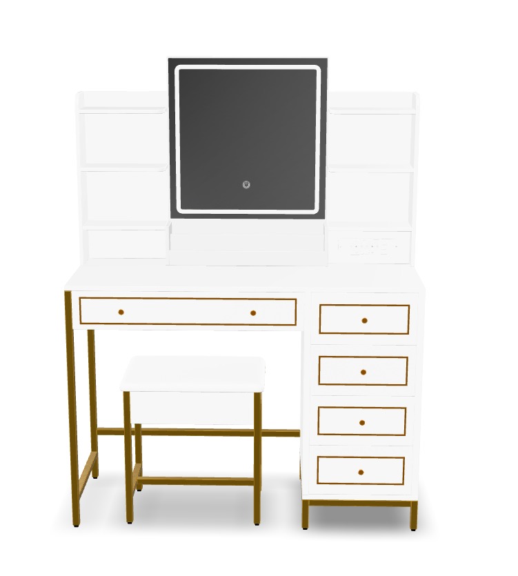 Dressing Table Set with LED High Gloss White Engineered Wood 2 3D model_1