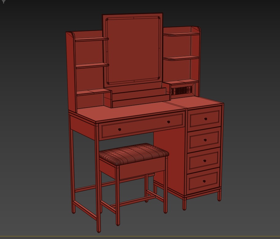 Dressing Table Set with LED High Gloss White Engineered Wood 2 3D model_3