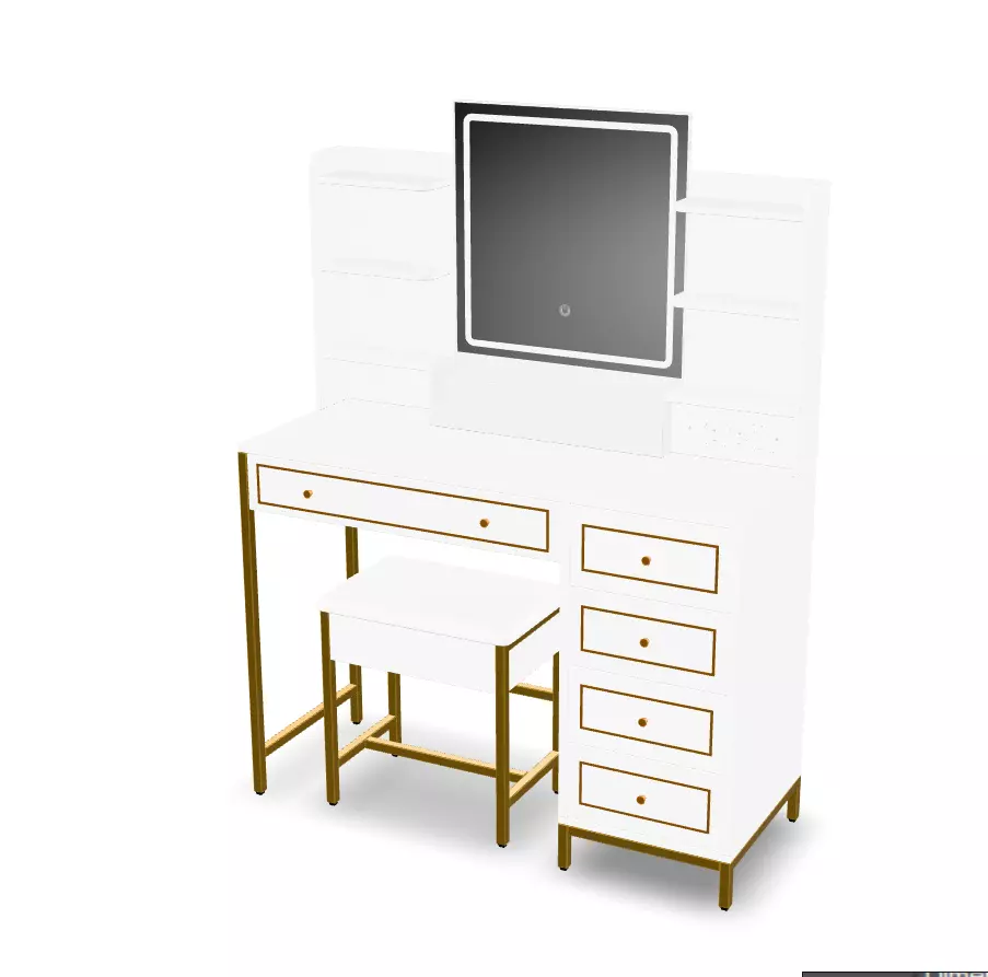 Dressing Table Set with LED High Gloss White Engineered Wood 2 3D model_0