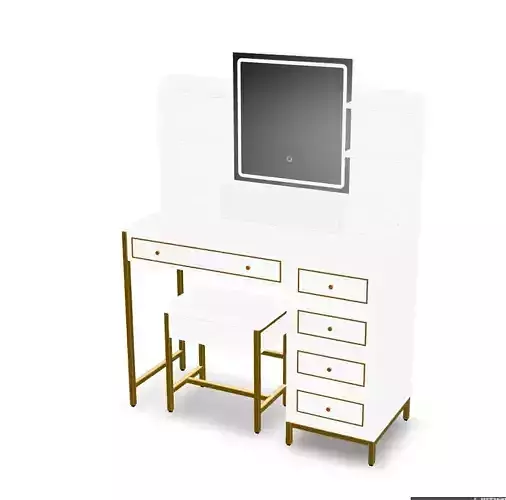 Dressing Table Set with LED High Gloss White Engineered Wood 2