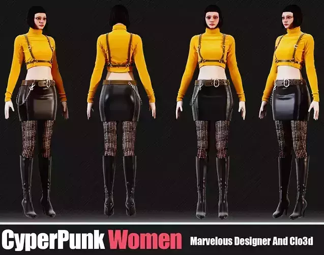 3D Women Cyberpunk Outfit In Marvelous Designer 