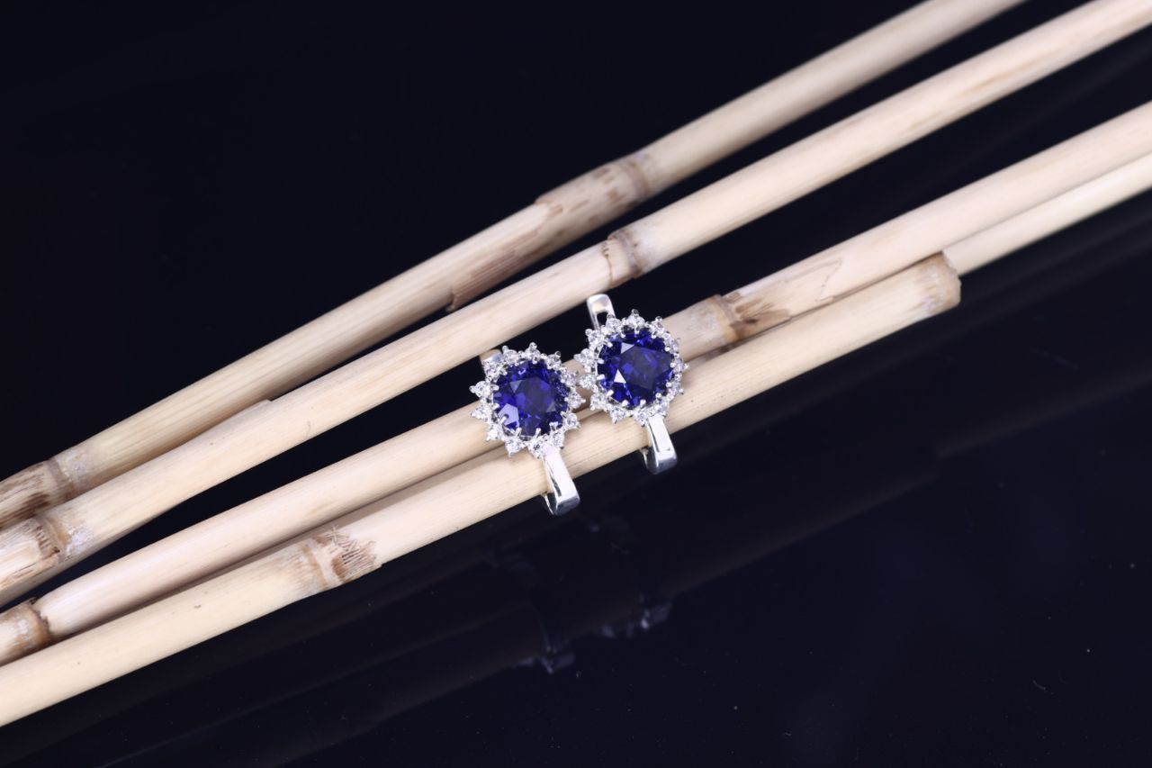 Earrings with round gem and diamond galo for CNC or  3D print model_15