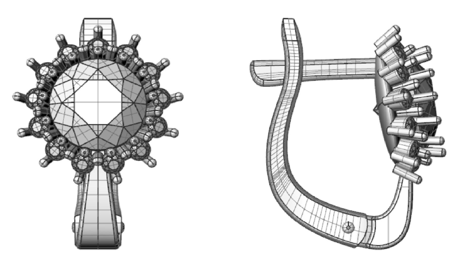 Earrings with round gem and diamond galo for CNC or  3D print model_13