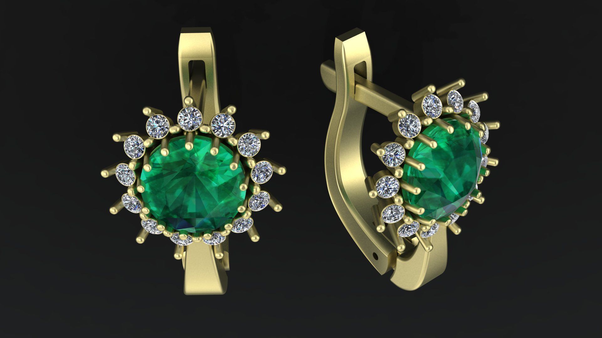 Earrings with round gem and diamond galo for CNC or  3D print model_4