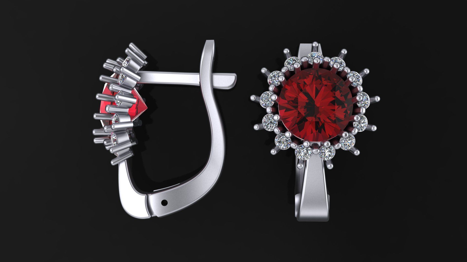 Earrings with round gem and diamond galo for CNC or  3D print model_9