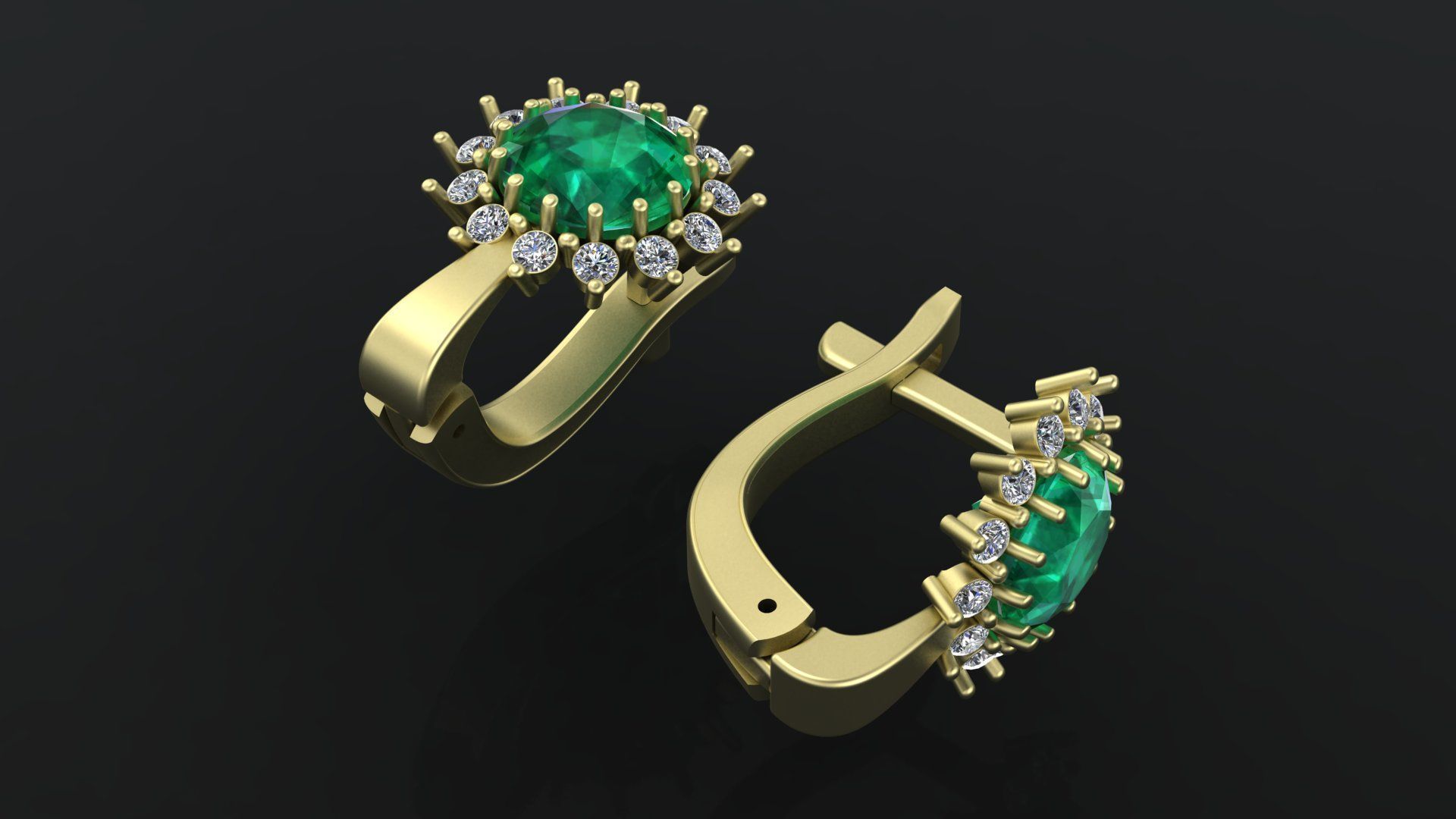 Earrings with round gem and diamond galo for CNC or  3D print model_6