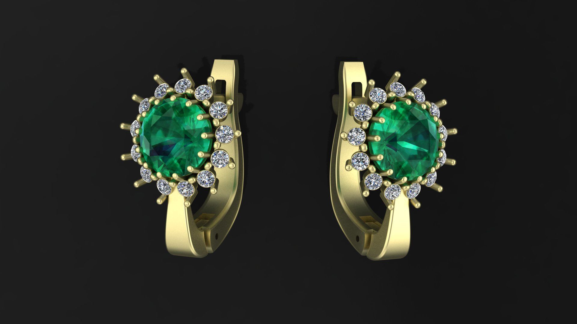 Earrings with round gem and diamond galo for CNC or  3D print model_1