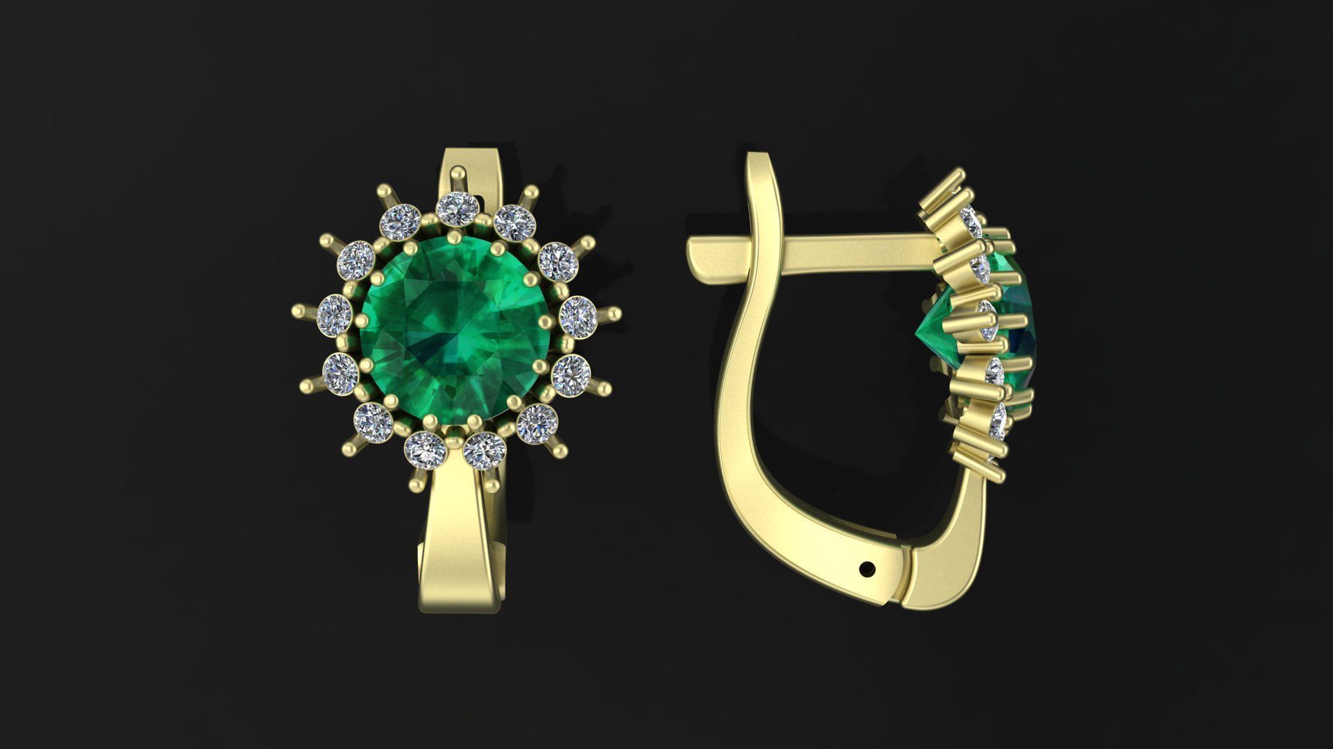 Earrings with round gem and diamond galo for CNC or  3D print model_2