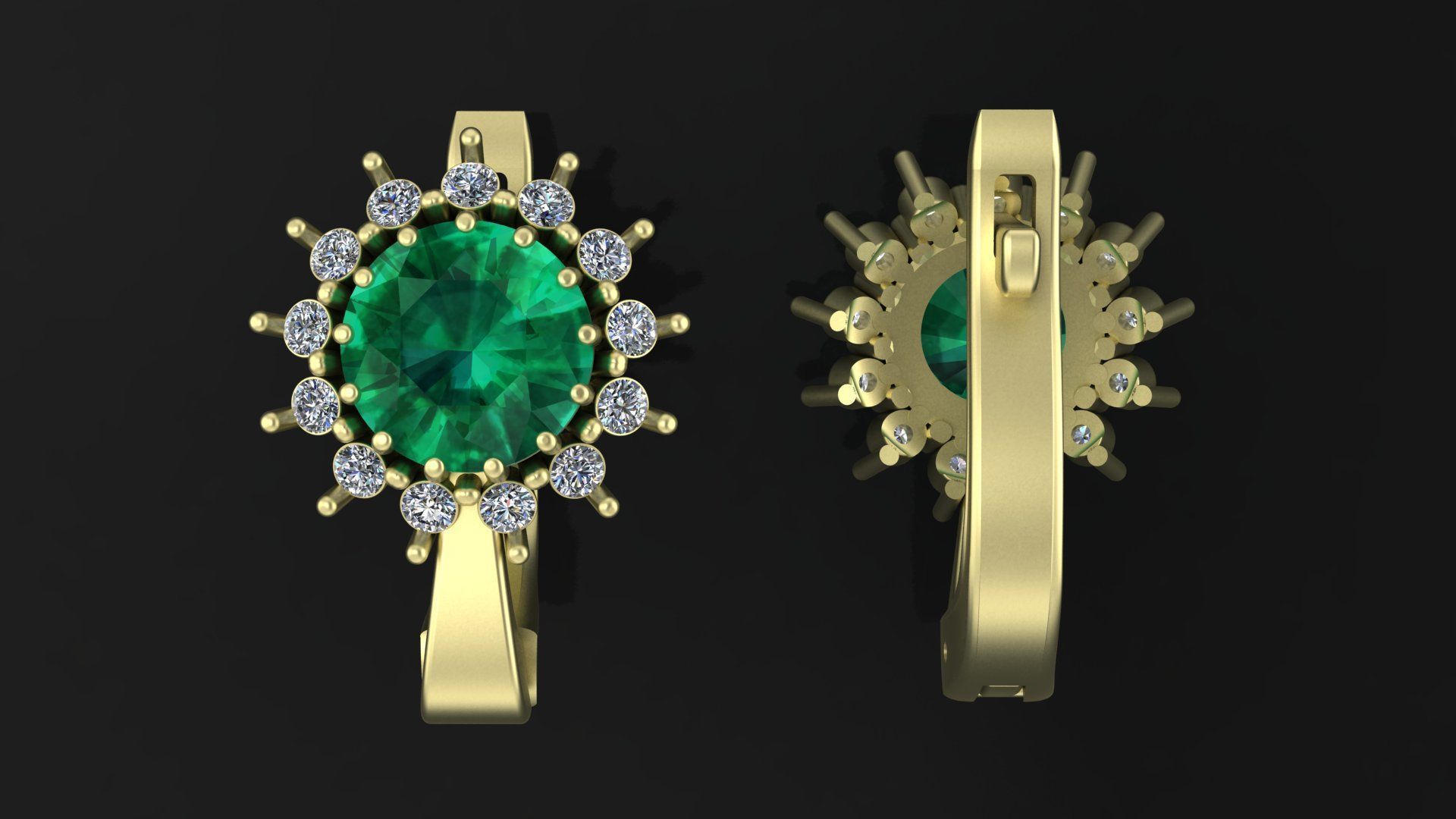 Earrings with round gem and diamond galo for CNC or  3D print model_3