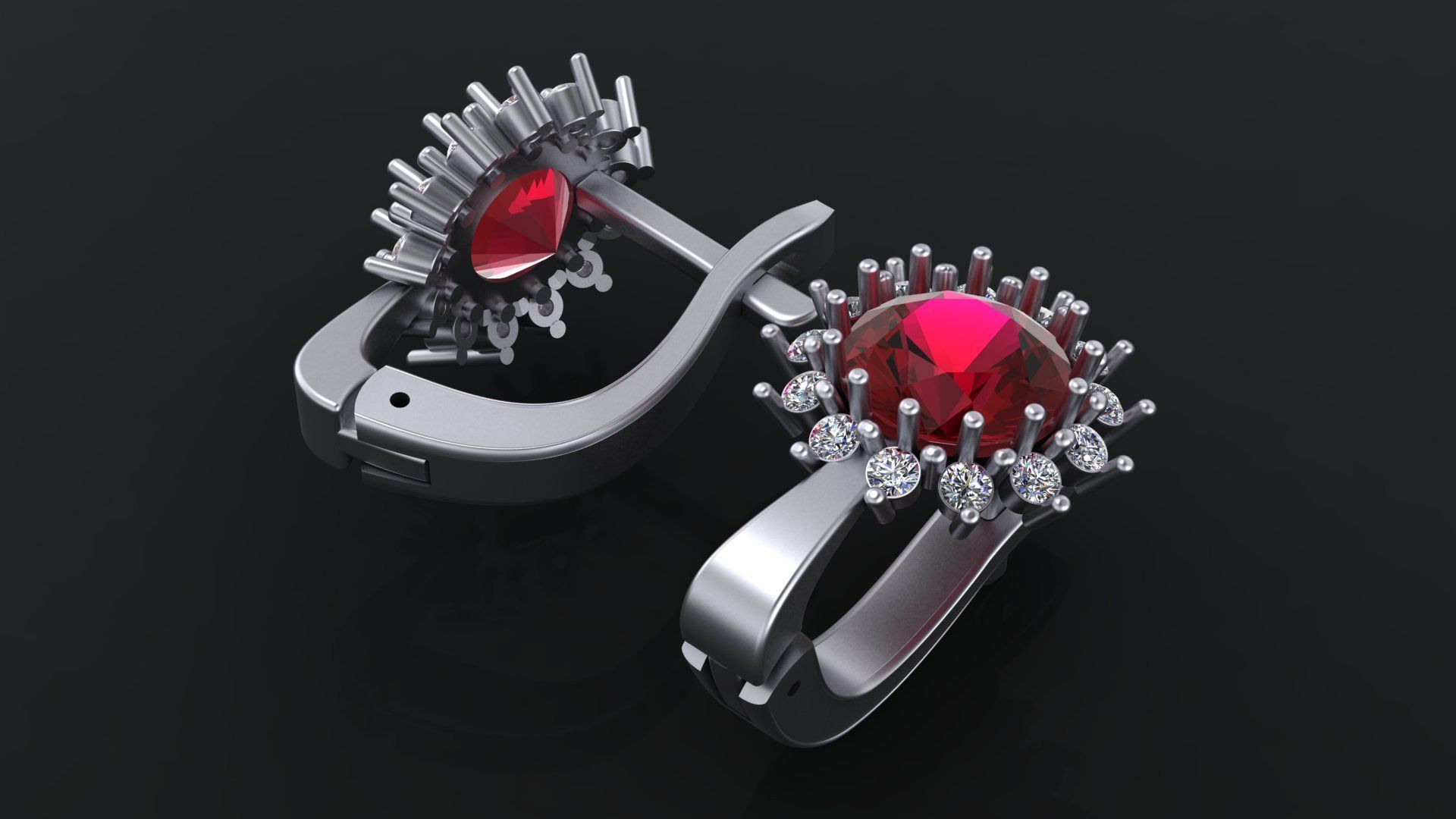 Earrings with round gem and diamond galo for CNC or  3D print model_8