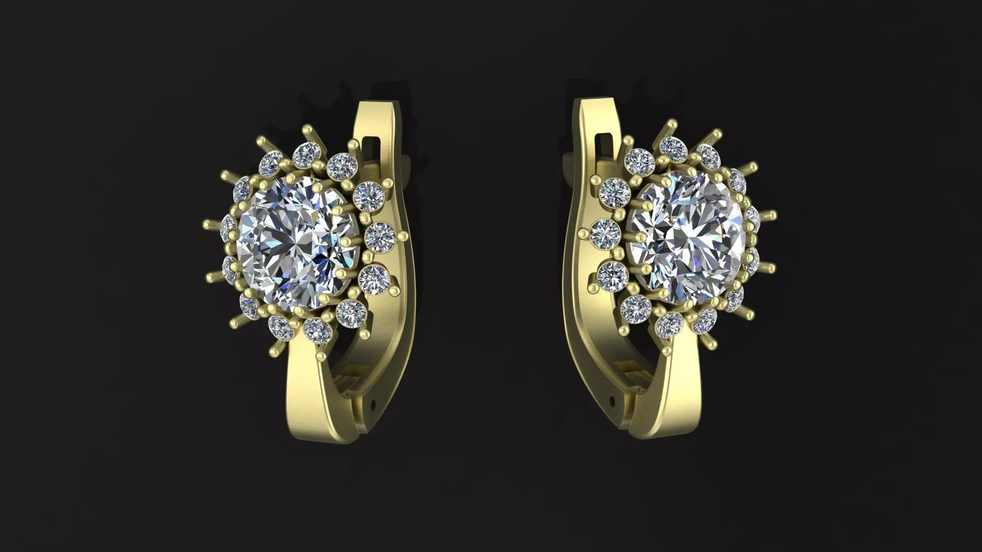 Earrings with round gem and diamond galo for CNC or  3D print model_0