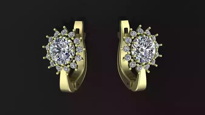 Earrings with round gem and diamond galo for CNC or 