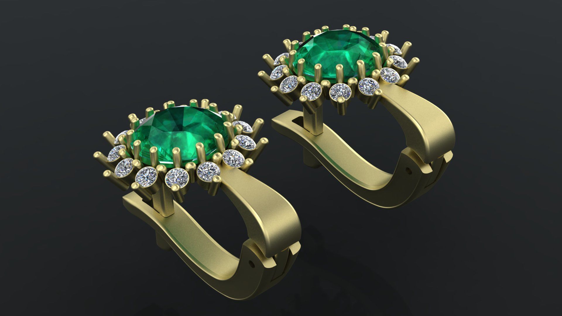 Earrings with round gem and diamond galo for CNC or  3D print model_5