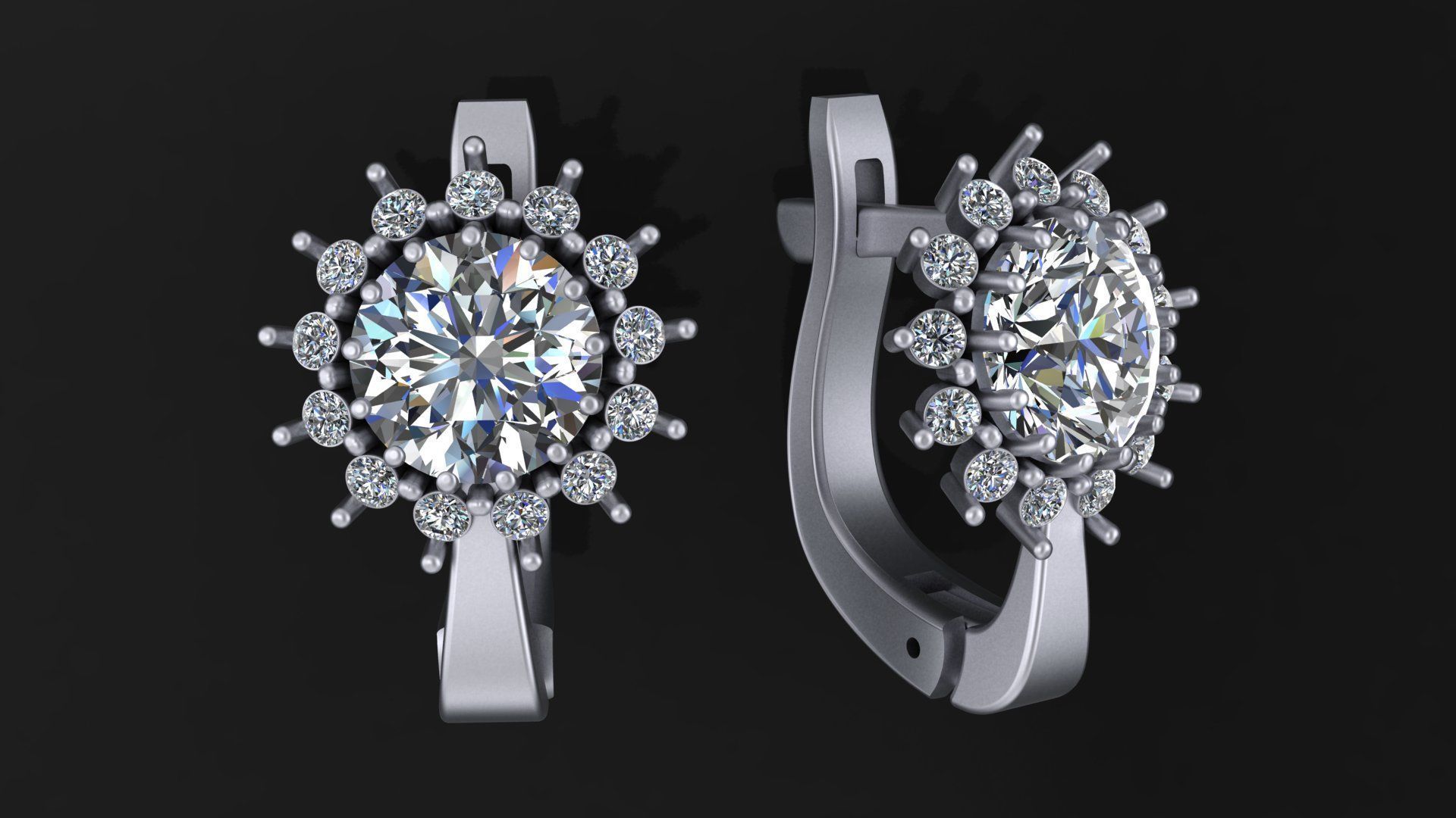 Earrings with round gem and diamond galo for CNC or  3D print model_7
