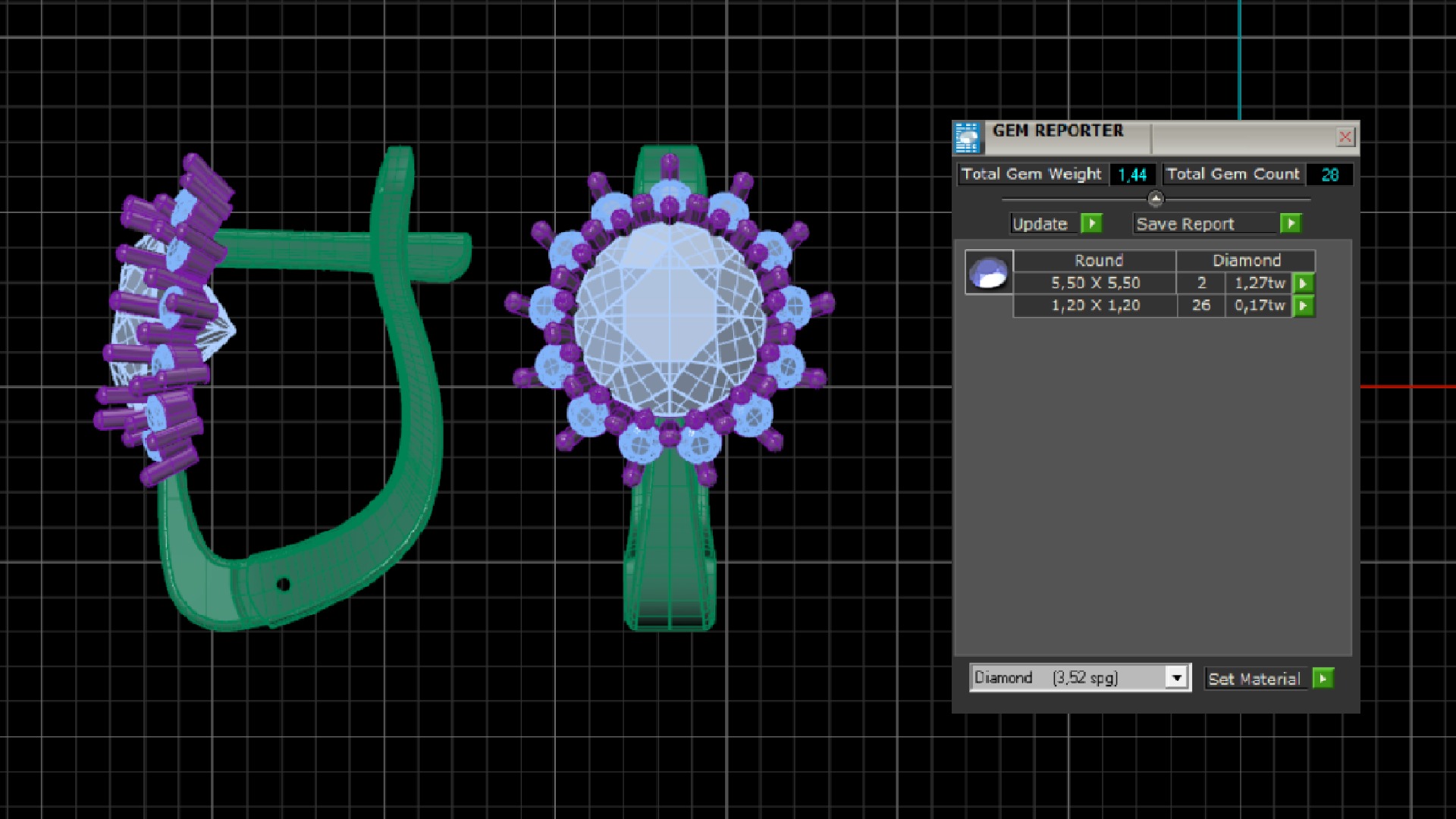Earrings with round gem and diamond galo for CNC or  3D print model_10