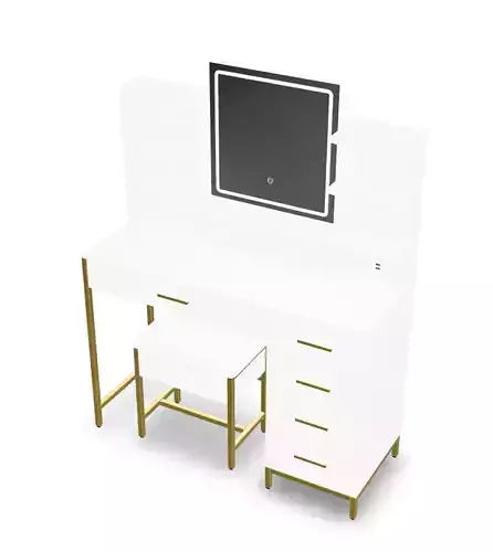 Vanity Desk Set with Mirror  Light and Makeup Stool