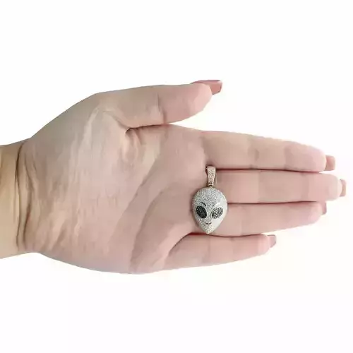 ALIEN FACE EMOJI OVAL DIAMOND PENDANT