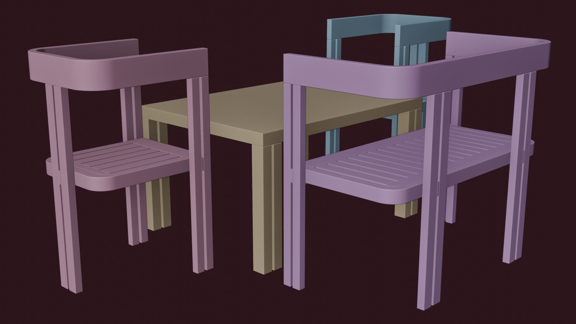 Dining Set Table and Chairs Low-poly 3D model_9